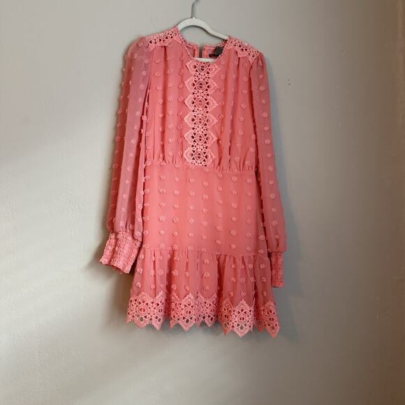 Love x Design Long Sleeve Mini Dress Swiss Dot Chiffon Lace Pink Size Small New - Picture 4 of 10